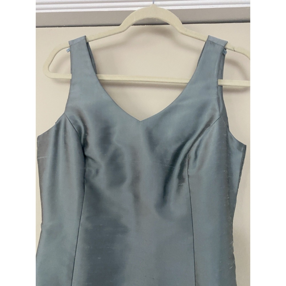 Ann Taylor Petites 100% Silk Slate Blue Sheath Dress 8P Wedding Guest Formal - Picture 2 of 4